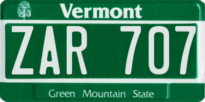 VT license plate ZAR707