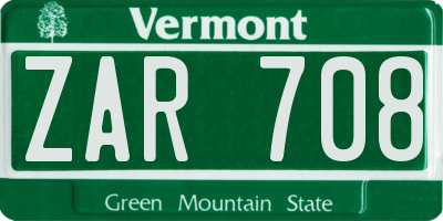 VT license plate ZAR708