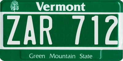 VT license plate ZAR712