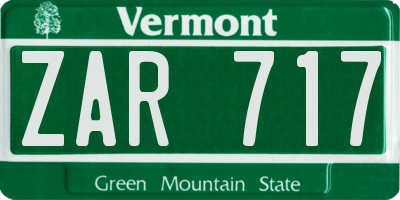 VT license plate ZAR717