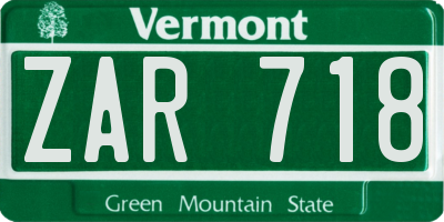 VT license plate ZAR718