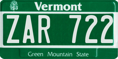 VT license plate ZAR722