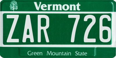 VT license plate ZAR726