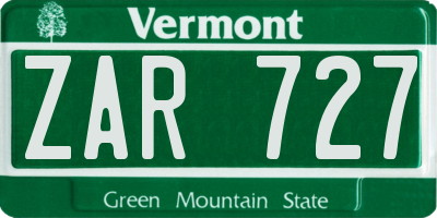 VT license plate ZAR727
