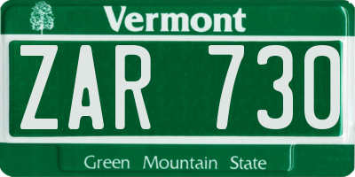 VT license plate ZAR730