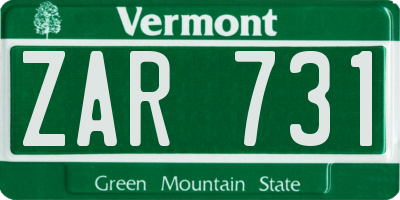 VT license plate ZAR731