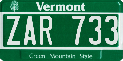 VT license plate ZAR733
