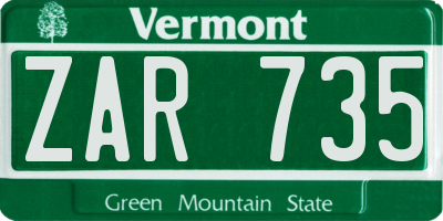 VT license plate ZAR735