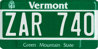 VT license plate ZAR740