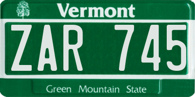 VT license plate ZAR745