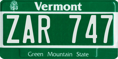 VT license plate ZAR747