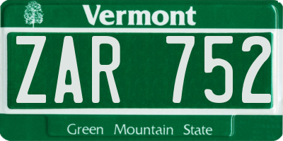 VT license plate ZAR752