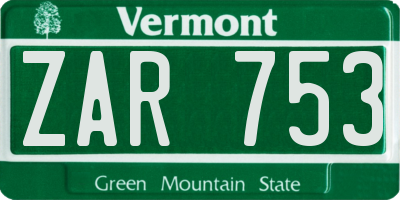 VT license plate ZAR753