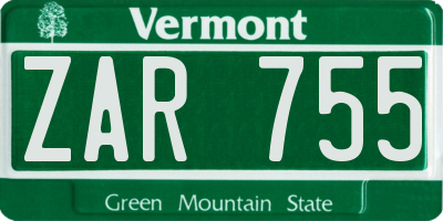 VT license plate ZAR755