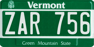 VT license plate ZAR756
