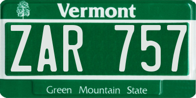 VT license plate ZAR757