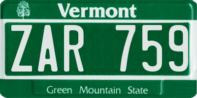 VT license plate ZAR759