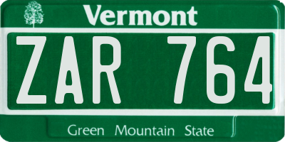 VT license plate ZAR764