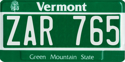 VT license plate ZAR765
