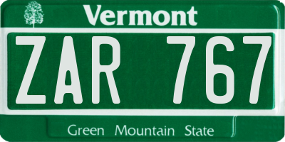 VT license plate ZAR767