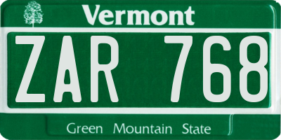 VT license plate ZAR768