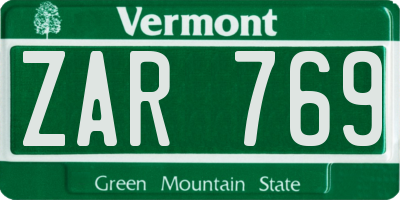 VT license plate ZAR769