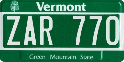 VT license plate ZAR770