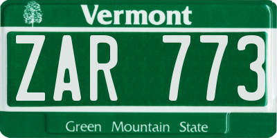 VT license plate ZAR773