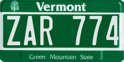 VT license plate ZAR774