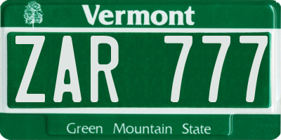 VT license plate ZAR777