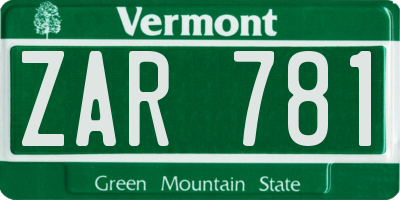 VT license plate ZAR781