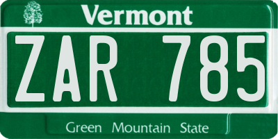 VT license plate ZAR785