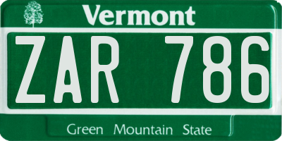 VT license plate ZAR786