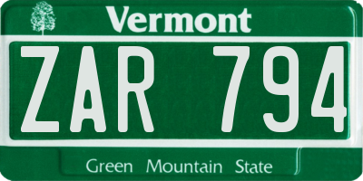 VT license plate ZAR794
