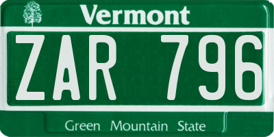 VT license plate ZAR796
