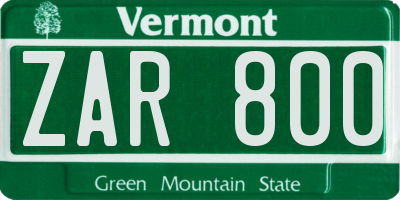 VT license plate ZAR800