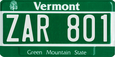 VT license plate ZAR801