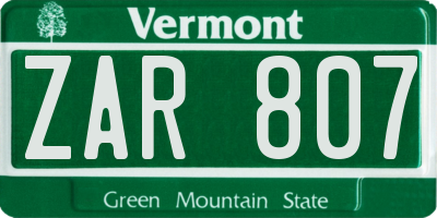 VT license plate ZAR807