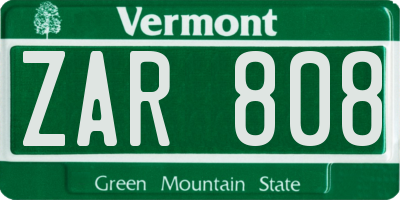 VT license plate ZAR808