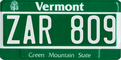 VT license plate ZAR809