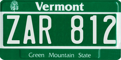 VT license plate ZAR812