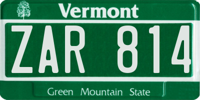 VT license plate ZAR814
