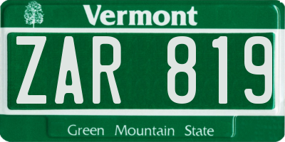 VT license plate ZAR819