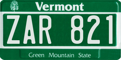 VT license plate ZAR821
