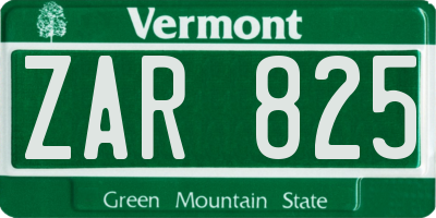 VT license plate ZAR825