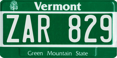 VT license plate ZAR829