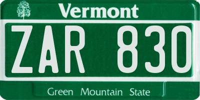 VT license plate ZAR830