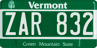 VT license plate ZAR832