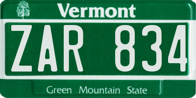 VT license plate ZAR834
