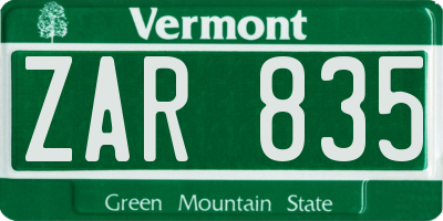 VT license plate ZAR835